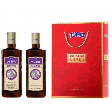 大连贝蒂斯小贝厨房亚麻籽油500ML*2礼盒装团购
